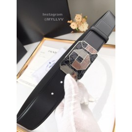 Prada Fashion Black Saffiano Calf Leather Square Buckle 38mm Belt 