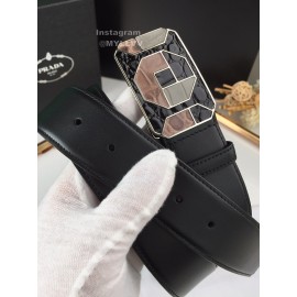 Prada Fashion Black Saffiano Calf Leather Square Buckle 38mm Belt 