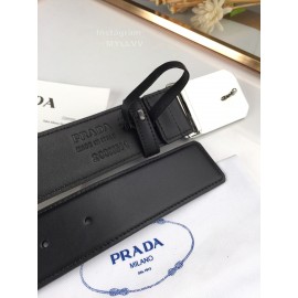 Prada Fashion Black Saffiano Calf Leather Square Buckle 38mm Belt 