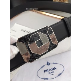 Prada Fashion Black Saffiano Calf Leather Square Buckle 38mm Belt 