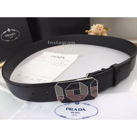 Prada Fashion Black Saffiano Calf Leather Square Buckle 38mm Belt 