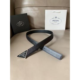 Prada Black Saffiano Calf Leather Enamel Triangle Logo 30mm Belt 