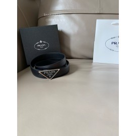 Prada Black Saffiano Calf Leather Enamel Triangle Logo 30mm Belt 