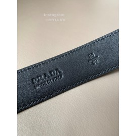 Prada Black Saffiano Calf Leather Enamel Triangle Logo 30mm Belt 