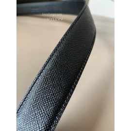 Prada Black Saffiano Calf Leather Enamel Triangle Logo 30mm Belt 