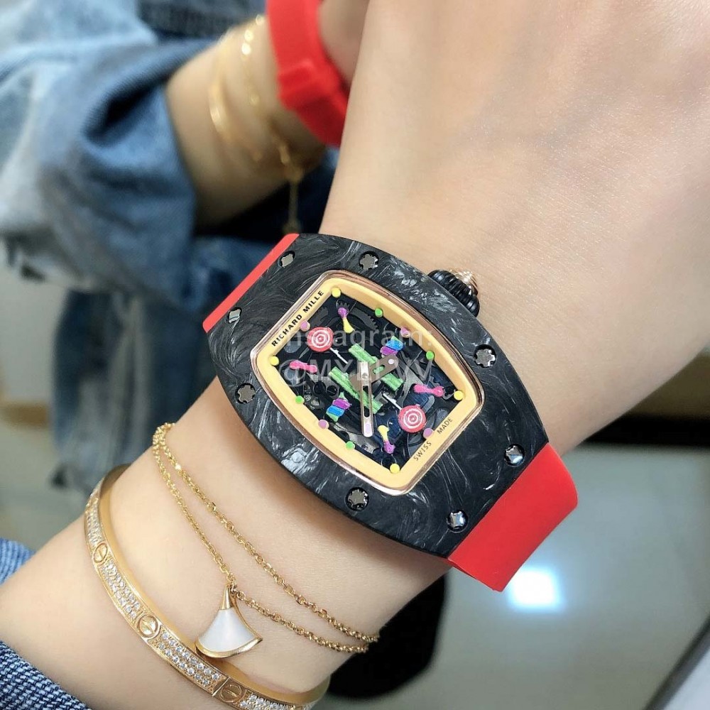 Richard Mille Bon Bon Series Fashion Rubber Strap Watch Red