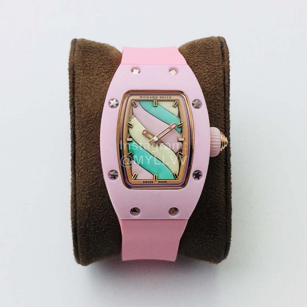 Richard Mille Hb Factory Enamel Dial Rubber Strap Watch Pink