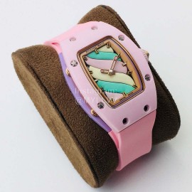 Richard Mille Hb Factory Enamel Dial Rubber Strap Watch Pink