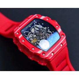Richard Mille Carbon Fiber Case Red Rubber Strap Watch