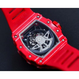 Richard Mille Carbon Fiber Case Red Rubber Strap Watch