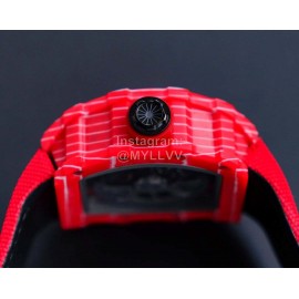 Richard Mille Carbon Fiber Case Red Nylon Strap Watch