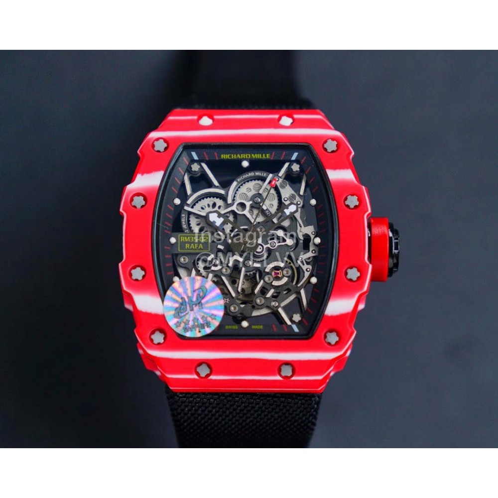 Richard Mille Carbon Fiber Case Nylon Strap Watch Red
