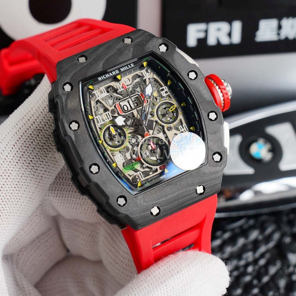 Richard Mille Carbon Fiber Case Mechanical Watch Red Rm011-03