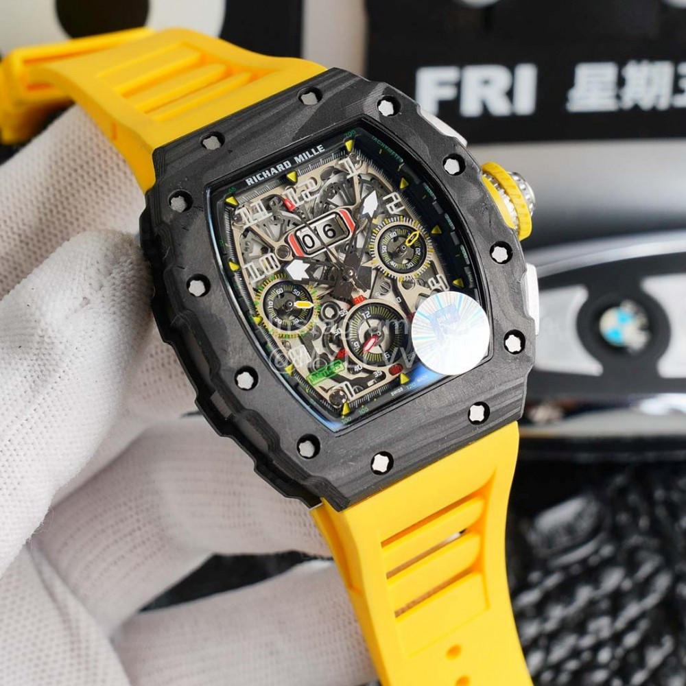 Richard Mille Carbon Fiber Case Mechanical Watch Yellow Rm011-03