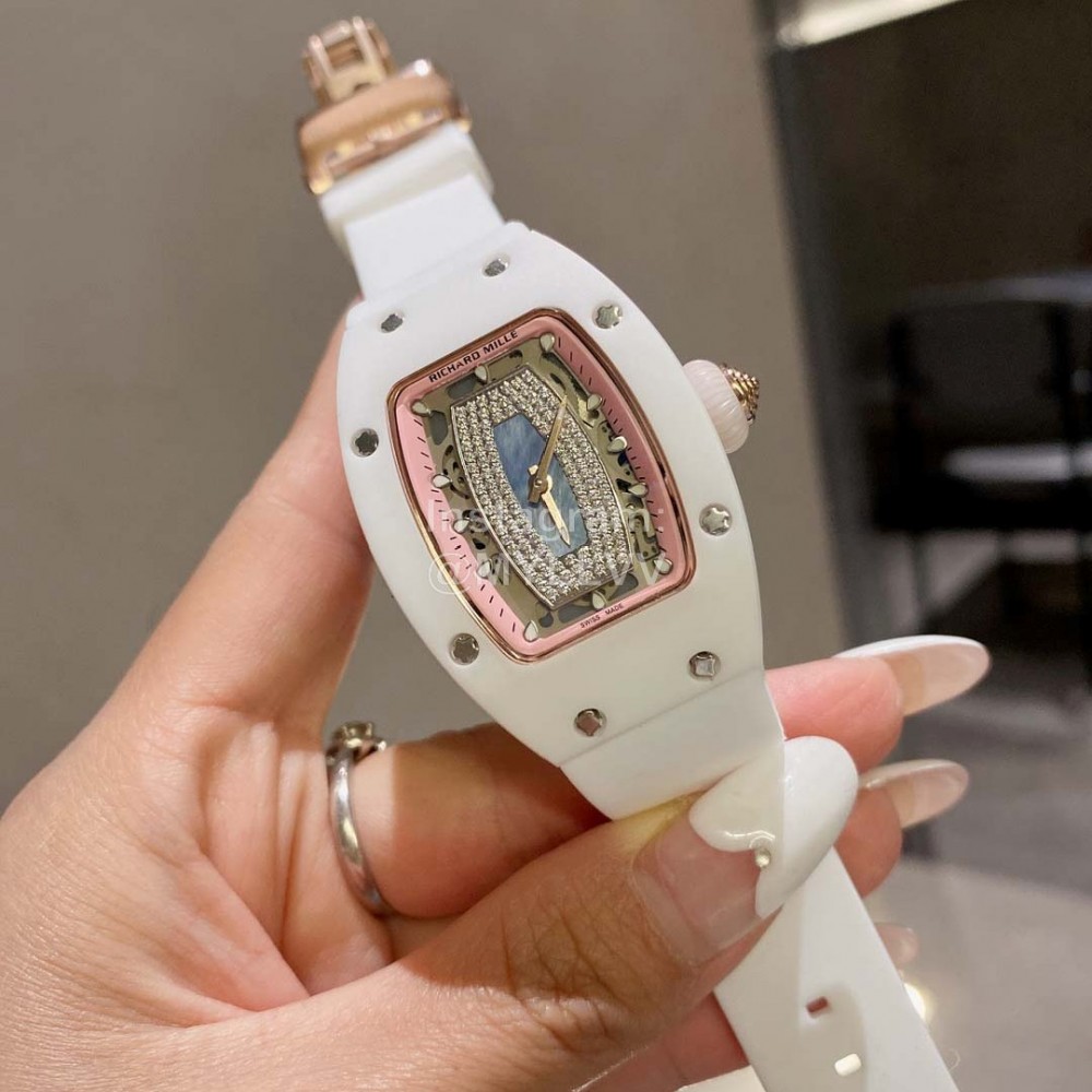 Richard Mille Diamond Dial White Rubber Strap Watch For Women