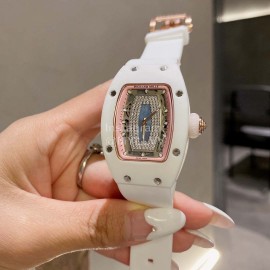 Richard Mille Diamond Dial White Rubber Strap Watch For Women