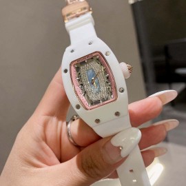 Richard Mille Diamond Dial White Rubber Strap Watch For Women