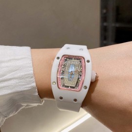 Richard Mille Diamond Dial White Rubber Strap Watch For Women