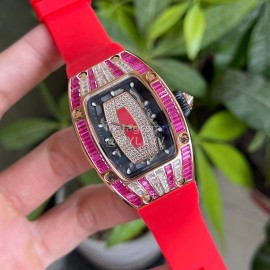 Richard Mille Diamond Dial Rubber Strap Watch Orange Red