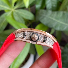 Richard Mille Diamond Dial Rubber Strap Watch Orange Red