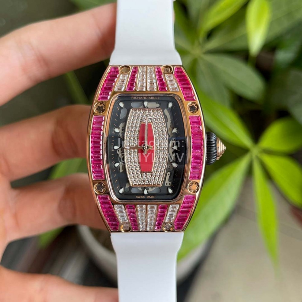 Richard Mille Diamond Dial Rubber Strap Watch White