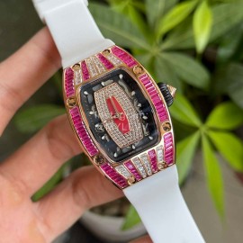 Richard Mille Diamond Dial Rubber Strap Watch White