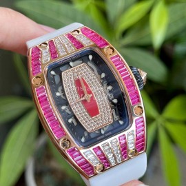 Richard Mille Diamond Dial Rubber Strap Watch White