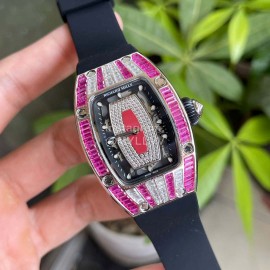 Richard Mille Diamond Dial Black Rubber Strap Watch 