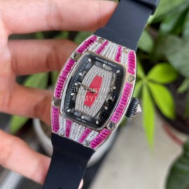 Richard Mille Diamond Dial Black Rubber Strap Watch 