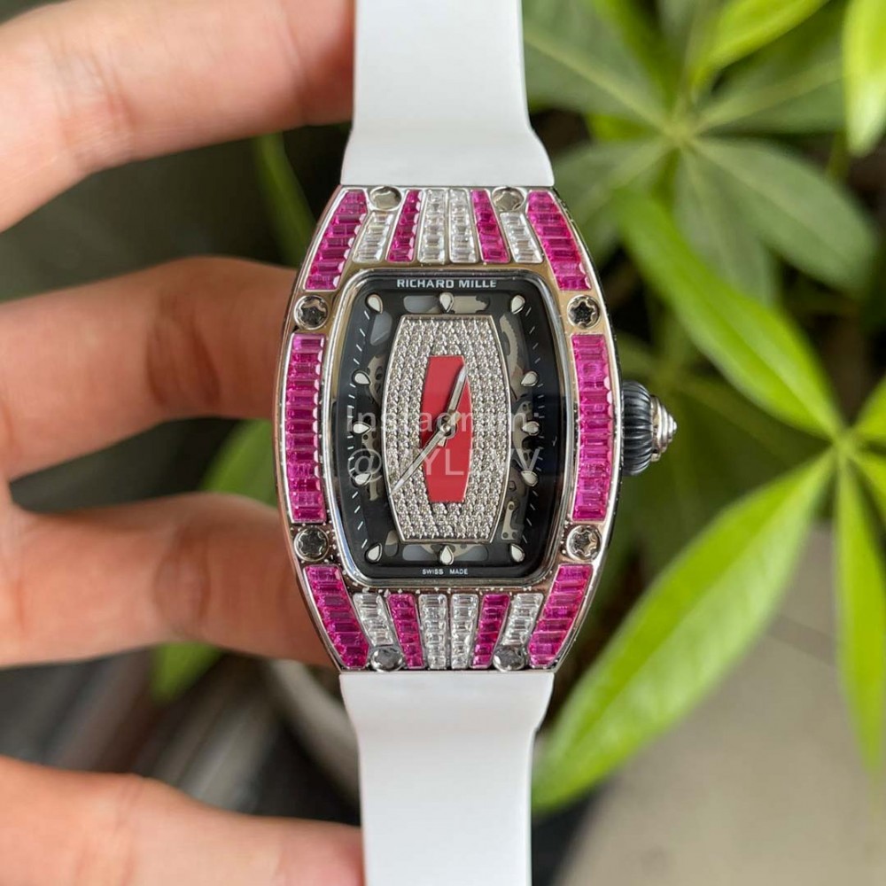 Richard Mille Diamond Dial White Rubber Strap Watch 