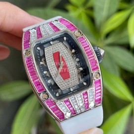 Richard Mille Diamond Dial White Rubber Strap Watch 