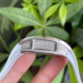 Richard Mille Diamond Dial White Rubber Strap Watch 