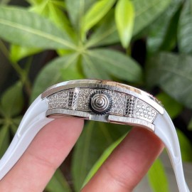 Richard Mille Diamond Dial White Rubber Strap Watch 