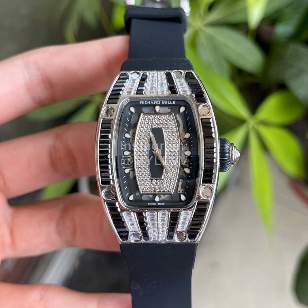 Richard Mille Fashion Diamond Dial Rubber Strap Watch Black