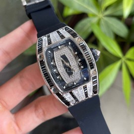 Richard Mille Fashion Diamond Dial Rubber Strap Watch Black