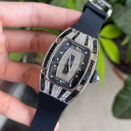 Richard Mille Fashion Diamond Dial Rubber Strap Watch Black