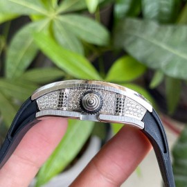 Richard Mille Fashion Diamond Dial Rubber Strap Watch Black