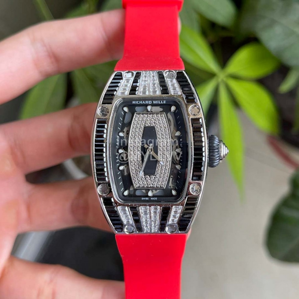 Richard Mille Fashion Diamond Dial Rubber Strap Watch Orange Red