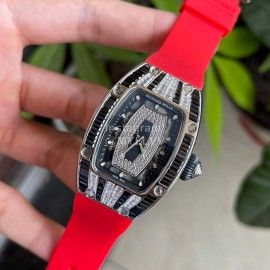Richard Mille Fashion Diamond Dial Rubber Strap Watch Orange Red