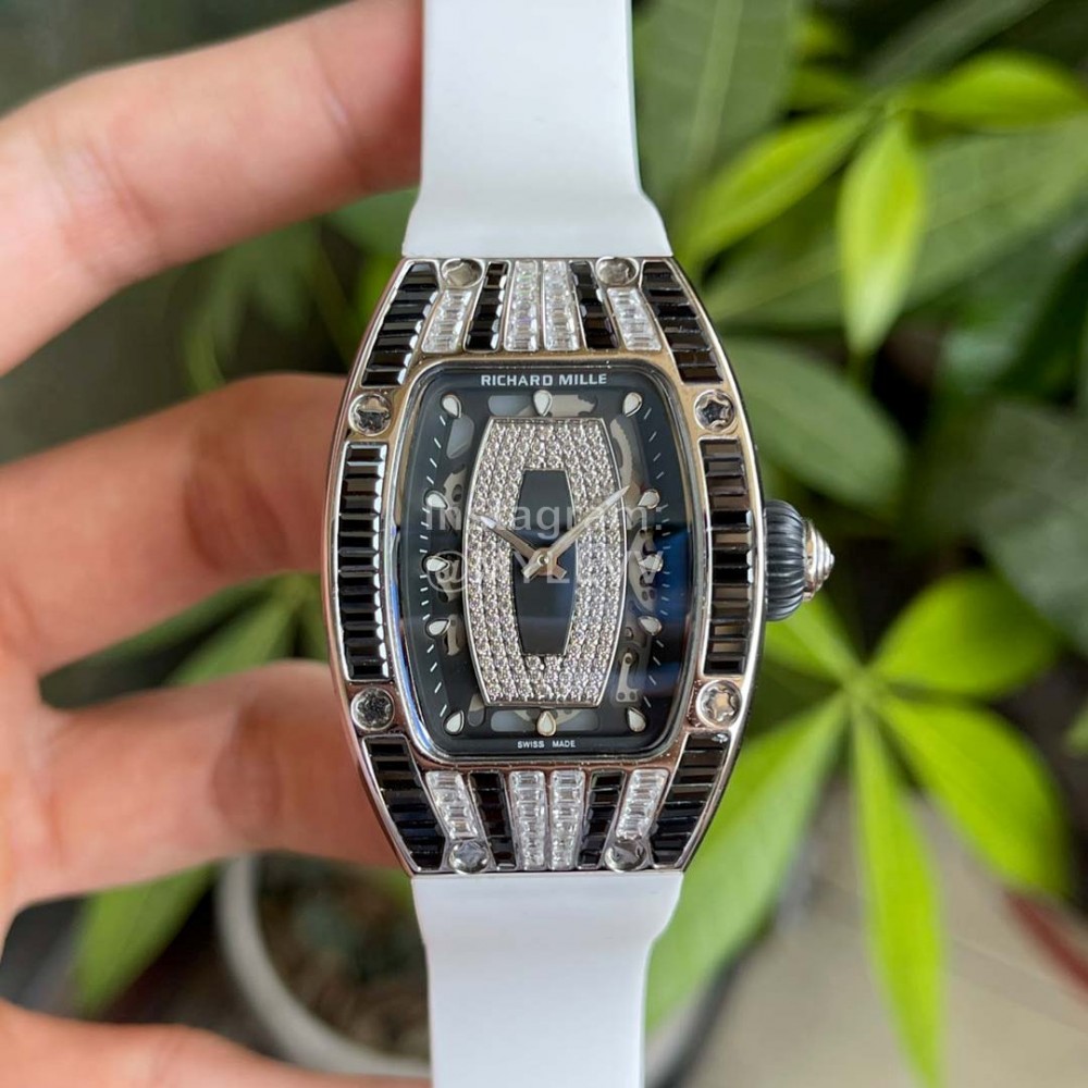 Richard Mille Fashion Diamond Dial Rubber Strap Watch White