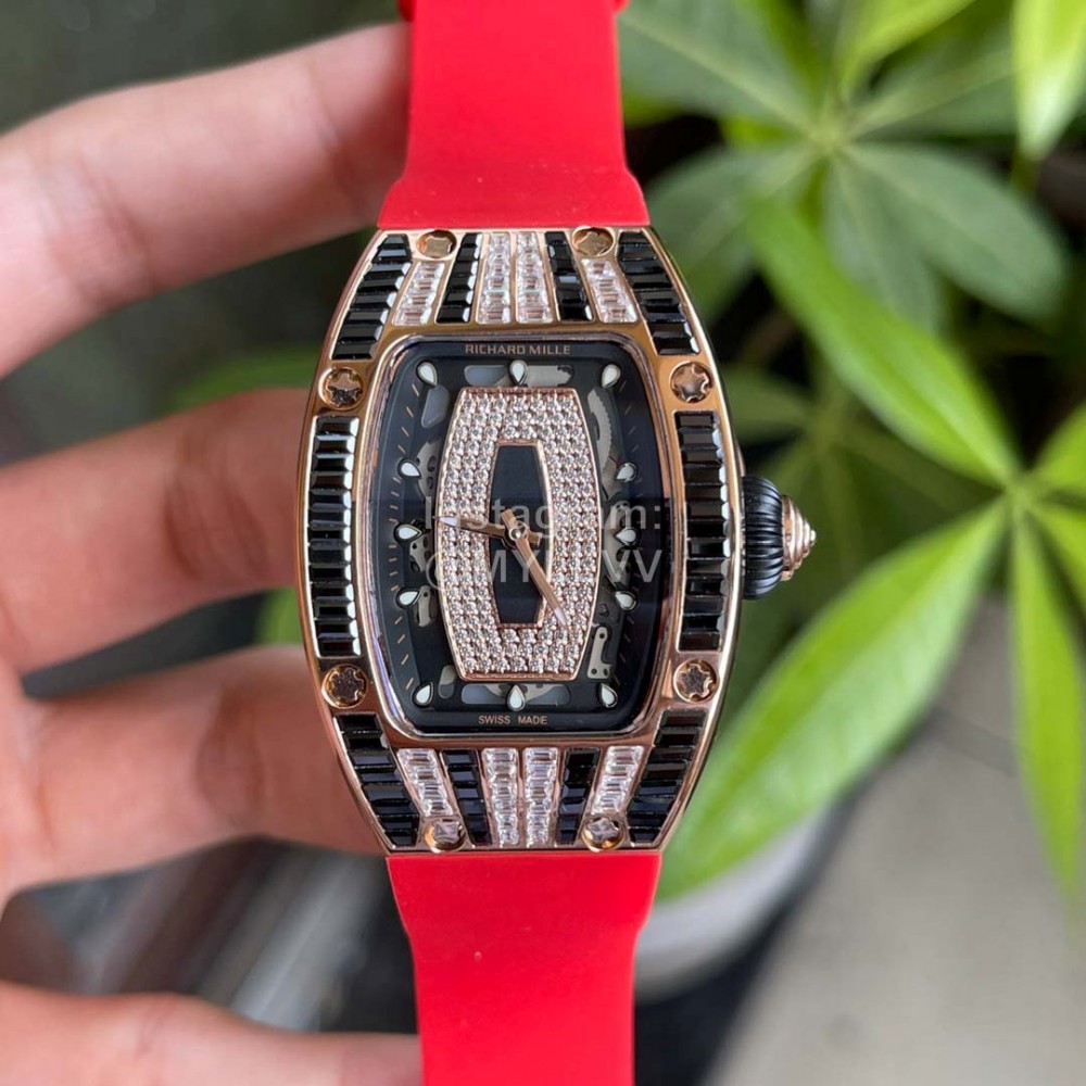 Richard Mille New Diamond Dial Rubber Strap Watch Orange Red
