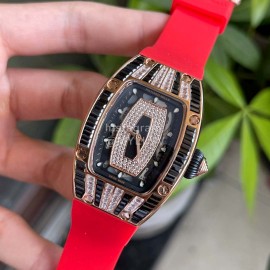 Richard Mille New Diamond Dial Rubber Strap Watch Orange Red
