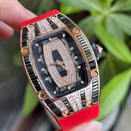 Richard Mille New Diamond Dial Rubber Strap Watch Orange Red