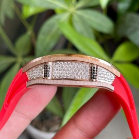 Richard Mille New Diamond Dial Rubber Strap Watch Orange Red