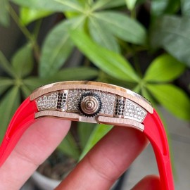 Richard Mille New Diamond Dial Rubber Strap Watch Orange Red