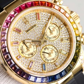 Rolex Sgp Factory Diamond Dial Rubber Strap Watch Gold