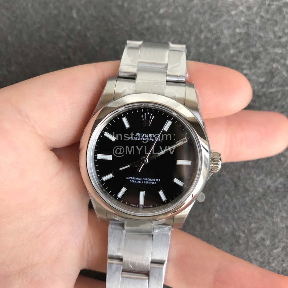 Rolex 31mm Black Dial Steel Strap Luminous Watch