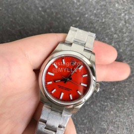 Rolex 31mm Red Dial Steel Strap Luminous Watch