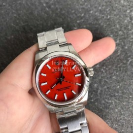Rolex 31mm Red Dial Steel Strap Luminous Watch