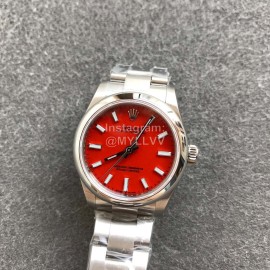 Rolex 31mm Red Dial Steel Strap Luminous Watch